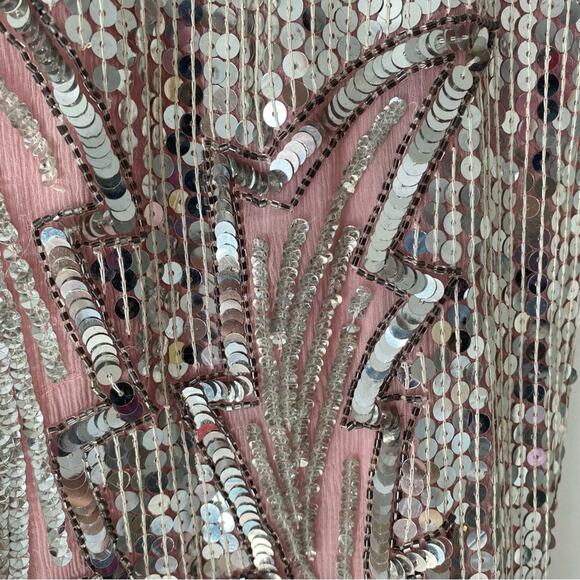 Vintage Maharaj By Cotton Candy Pink Silver Sequin Midi Skirt size large - Picture 5 of 6